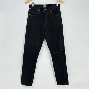 Citizens of Humanity Jeans Premium Liya High Rise Classic Fit Crop Black Size 24